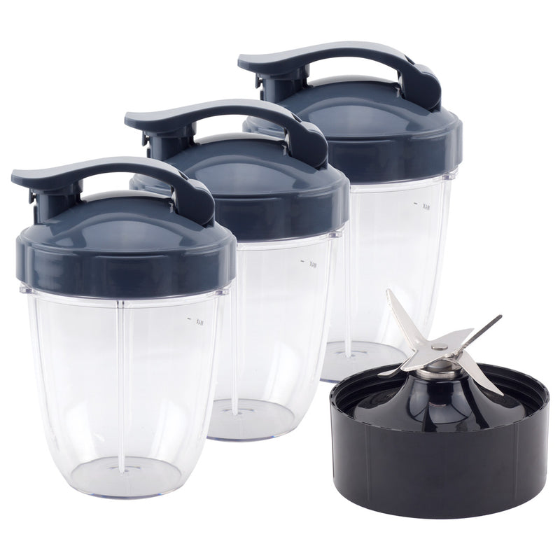 3 Pack 18 oz Short Cup with Flip Top To-Go Lid and Extractor Blade Replacement Parts Compatible with NutriBullet Lean NB-203 1200W Blender