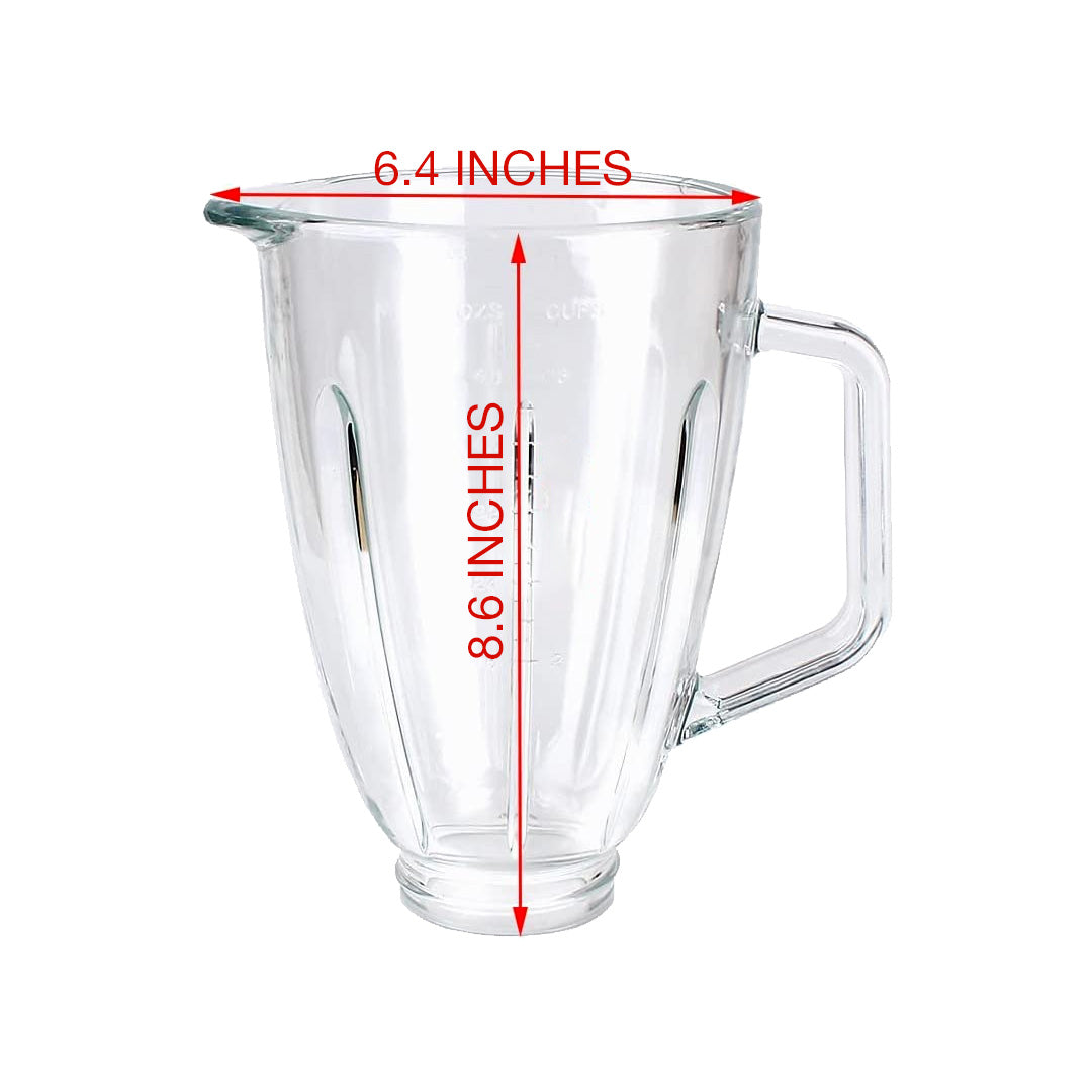 6 Cup 48 oz Round Glass Blender Jar with Lid Replacement Part Compatible with Hamilton Beach Blenders