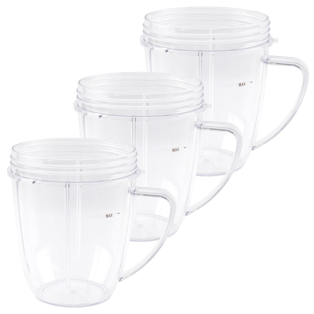 3 Pack 18 oz Short Cup with Handle Replacement Part Compatible with NutriBullet 600W 900W Blenders NB-101B NB-101S NB-201