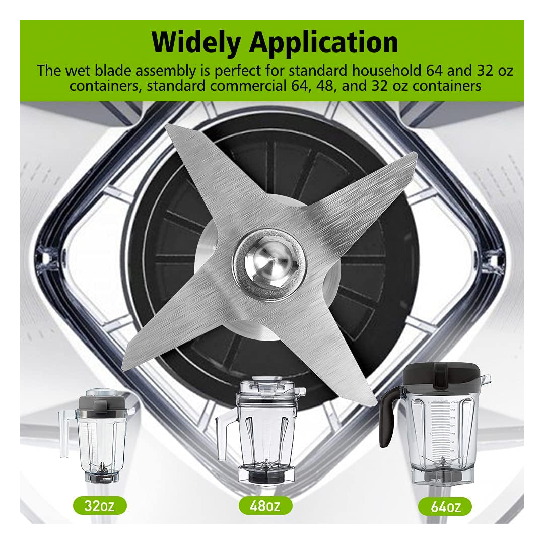 Stainless Steel Wet Blade Assembly Compatible with Vitamix Blender 64 oz, 48 oz, and 32 oz Standard Containers