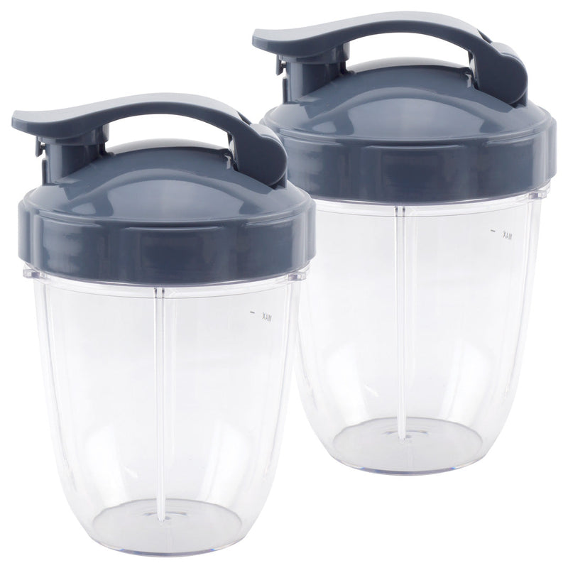 2 Pack 18 oz Short Cup with Lip Ring and Flip To-Go Lid Replacement Part Compatible with NutriBullet Pro 1000W Pro+ 1200W Blenders