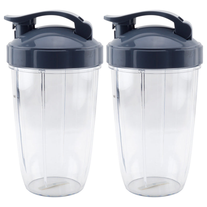 2 Pack 24 oz Tall Cup with Handled Lip Ring and Flip To-Go Lid Replacement Part Compatible with NutriBullet Pro 1000W Pro+ 1200W Blenders