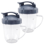 2 Pack 18 oz Handled Short Cup with Flip Top To-Go Lid Replacement Part Compatible with NutriBullet Pro 1000W Pro+ 1200W Blenders