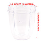 18 oz Short Cup with Lip Ring and Flip To-Go Lid Replacement Part Compatible with NutriBullet Pro 1000W Pro+ 1200W Blenders