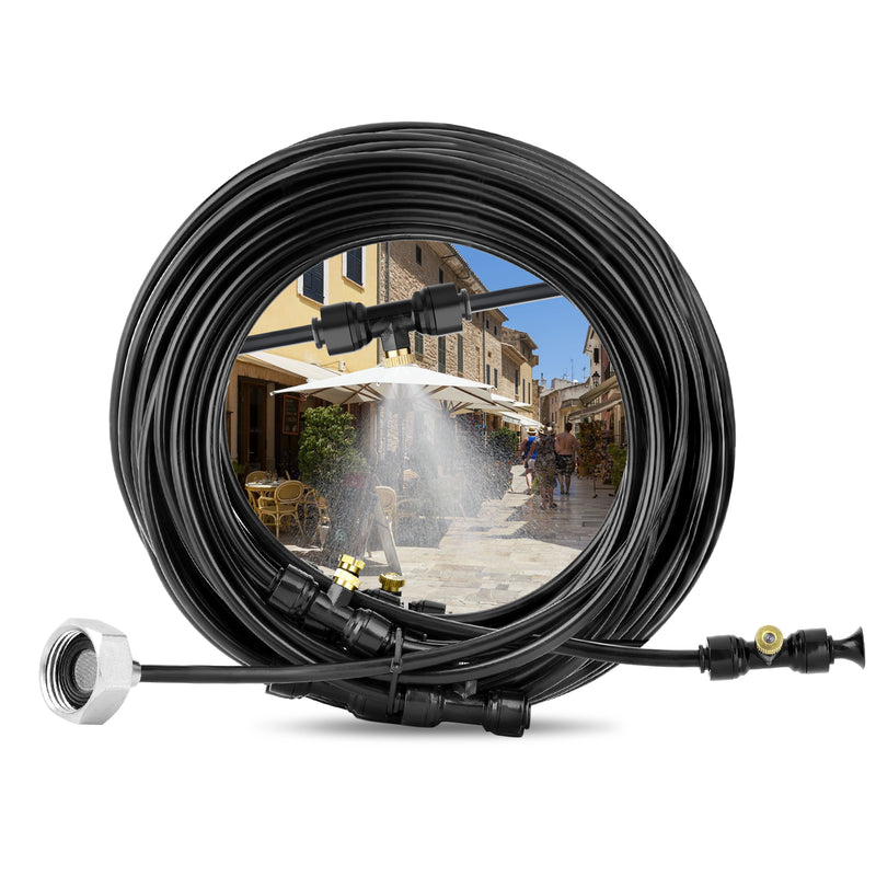 Misters for Outside Patio Greenhouse Farm, 26FT/8M Misting Hose + 13 Brass Mister Nozzles Sprinkler Misting System, Plant Water Mister for Cooling Outdoor Fan Garden Porch Yard Trampoline