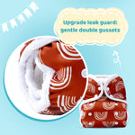 Red Patterns Cloth Diapers for Babies, Double Gusset, Reusable Washable Baby Diapers for Boys Girls Toddlers, One Size Adjustable, 4 Pack with 4 Absorbent Bamboo Diaper Inserts