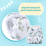 Grey/White/Green Patterns Cloth Diapers for Babies, Double Gusset, Reusable Washable Baby Diapers for Boys Girls Toddlers, One Size Adjustable, 4 Pack with 4 Absorbent Bamboo Diaper Inserts