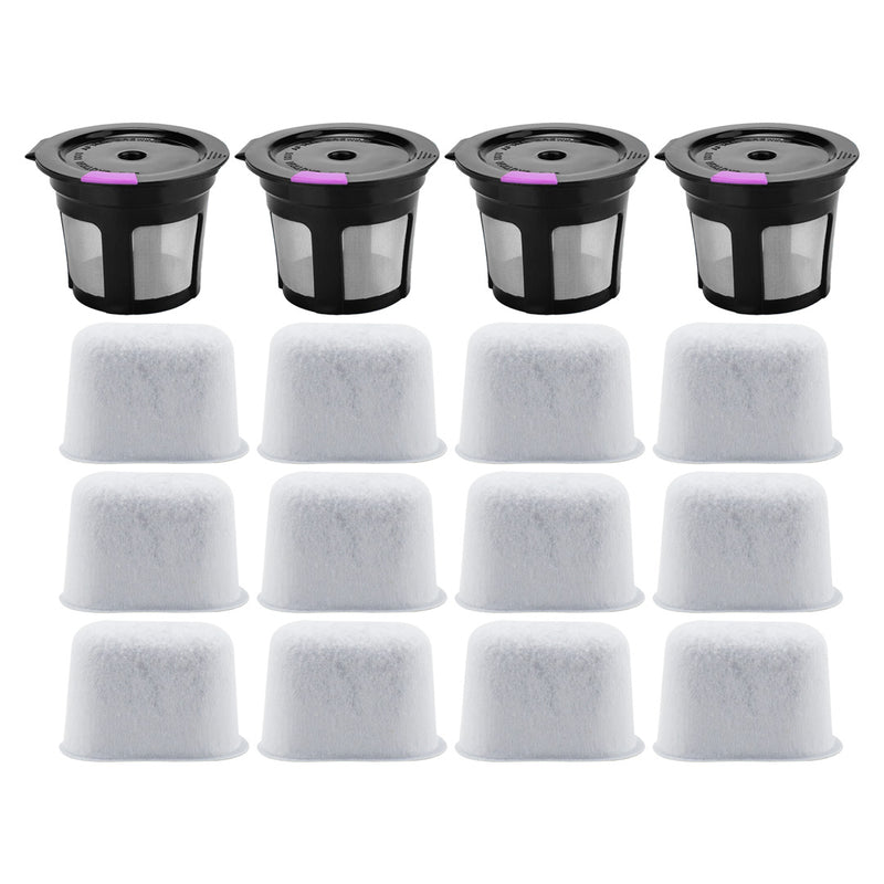 4 Pack Reusable K-Cup Coffee Filter and 12 Pack Charcoal Water Filter Replacement Part Compatible with Keurig 1.0 and 2.0 Series