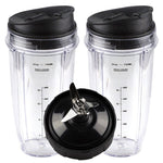 2 Nutri Ninja 24 oz Cups with Sip Seal Lids and 1 Extractor Blade Replacement Combo 483KKU486 408KKU641 409KKU641