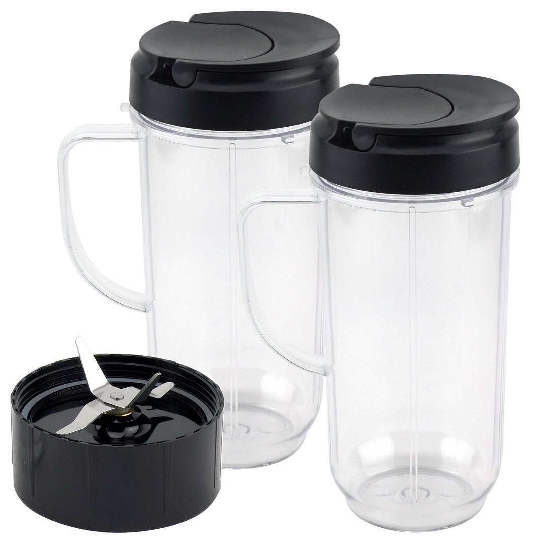 3 Pack 20 oz Cups with to Go Lids and Cross Blade Replacement Set for Magic Bullet Blenders MB1001