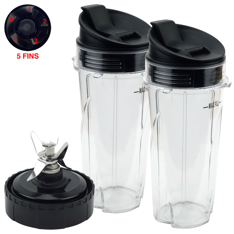 2 Pack 16 oz Cups with Sip Seal Lid and Pro Extractor Blade Assembly Replacement Part Compatible with Nutri Ninja QB3000 Series 476KKU3000 5 Fins