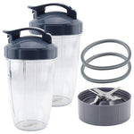 2 Pack 24 oz Tall Cup with Handled Lip Ring, Flip Top To-Go Lids, Extractor Blade and 2 Gaskets Replacement Part Compatible with NutriBullet NB-101B NB-101S NB-201