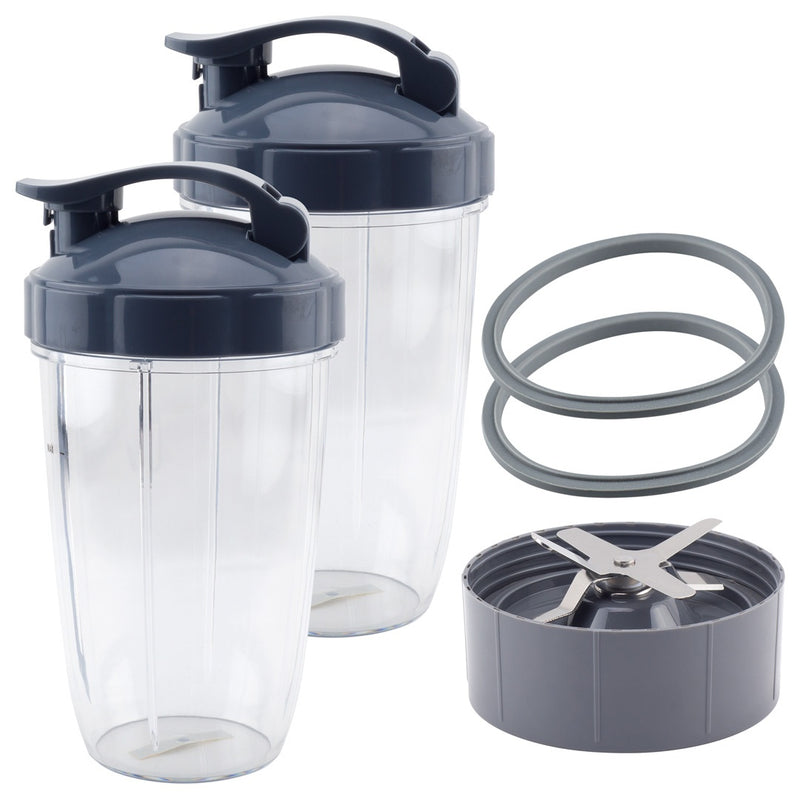 2 Pack 24 oz Tall Cup with Handled Lip Ring, Flip Top To-Go Lids, Extractor Blade and 2 Gaskets Replacement Part Compatible with NutriBullet NB-101B NB-101S NB-201