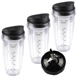 3 Nutri Ninja 24 oz Cups with Sip Seal Lids and 1 Extractor Blade Replacement Combo 483KKU486 408KKU641 409KKU641