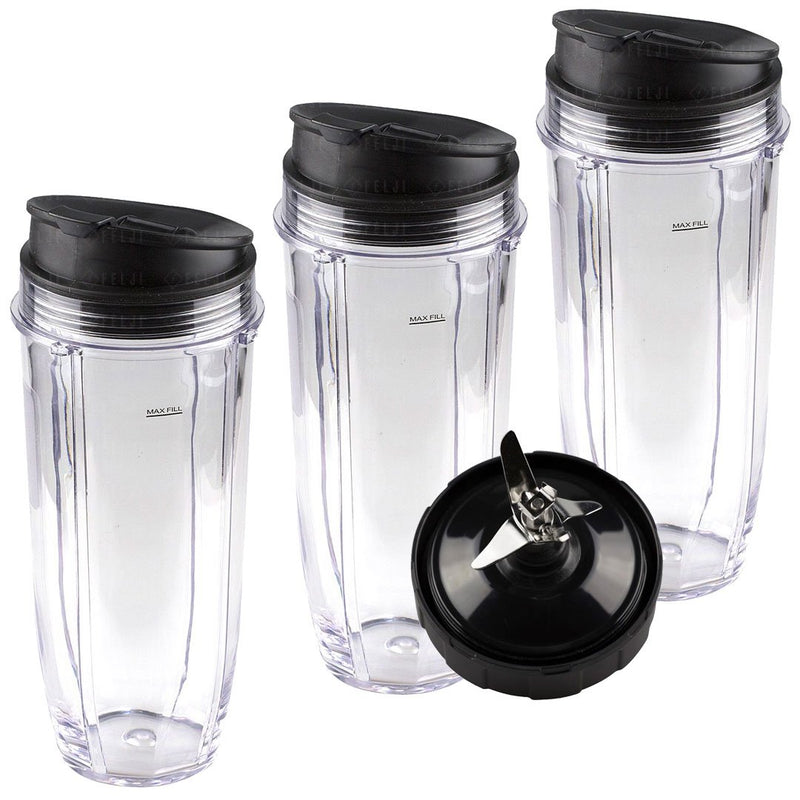 3 Nutri Ninja Jumbo Multi-Serve 32 oz Cups with Sip Seal Lids and 1 Extractor Blade Replacement Combo 407KKU641 408KKU641 409KKU641