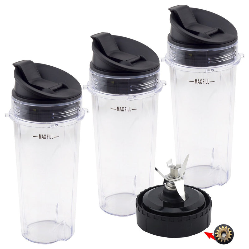 3 Pack 16 oz Cup with Sip Seal Lid and Blade Assembly Replacement Part 357KKU800 for Nutri Ninja Ultima Blenders BL810 BL820 BL830