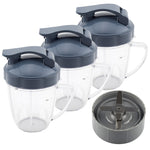 3 Pack 18 oz Handled Short Cup with Flip To-Go Lid and Extractor Blade Replacement Part Compatible with NutriBullet 600W 900W Blenders NB-101B NB-101S NB-201