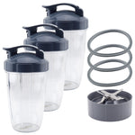 3 Pack 24 oz Tall Cup with Handled Lip Ring, Flip Top To-Go Lids, Extractor Blade and 3 Gaskets Replacement Part Compatible with NutriBullet NB-101B NB-101S NB-201