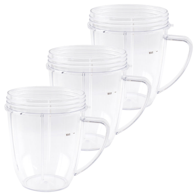 3 Pack 18 oz Short Cup with Handle Replacement Part Compatible with NutriBullet 600W 900W Blenders NB-101B NB-101S NB-201