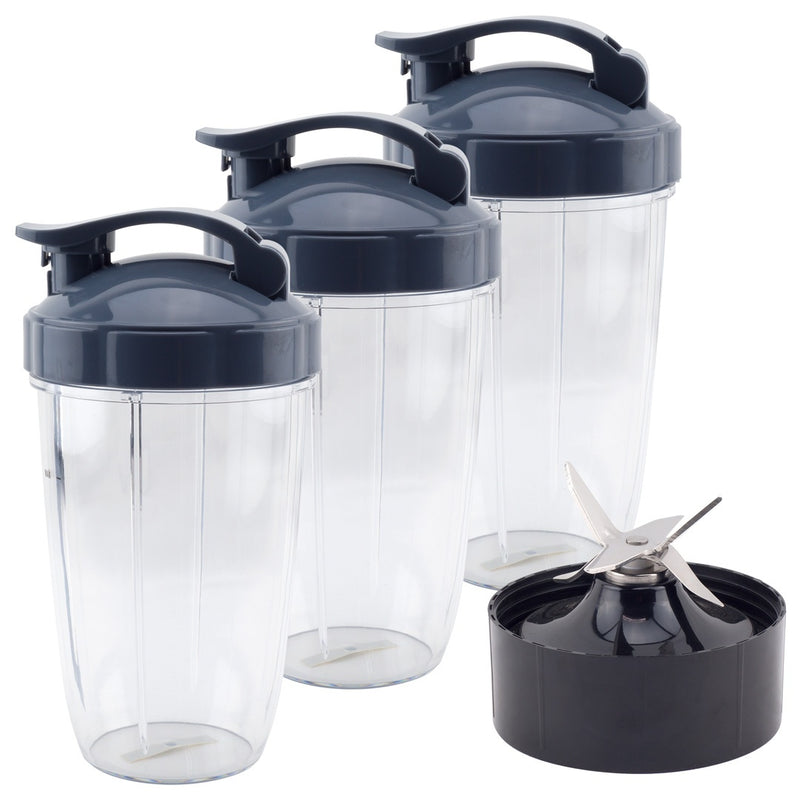 3 Pack 24 oz Tall Cup with Flip Top To-Go Lid and Extractor Blade Replacement Parts Compatible with NutriBullet Lean NB-203 1200W Blenders