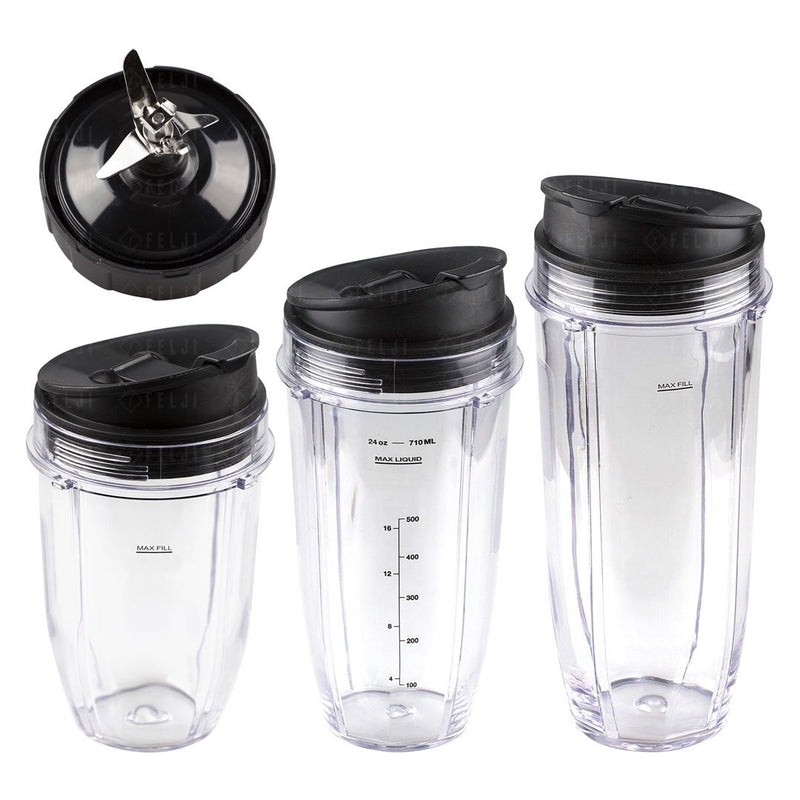 Nutri Ninja 18 24 32 oz Cups with Sip Seal Lid and Extractor Blade Replacement Combo 427KKU450 483KKU486 407KKU641 408KKU641 409KKU641