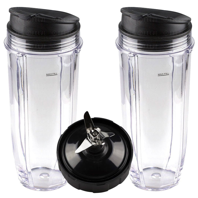 2 Nutri Ninja Jumbo Multi-Serve 32 oz Cups with Sip Seal Lids and 1 Extractor Blade Replacement Combo 407KKU641 408KKU641 409KKU641