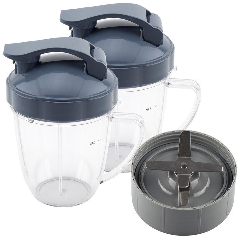 2 Pack 18 oz Handled Short Cup with Flip To-Go Lid and Extractor Blade Replacement Part Compatible with NutriBullet 600W 900W Blenders NB-101B NB-101S NB-201