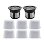 2 Pack Reusable K-Cup Coffee Filter and 6 Pack Charcoal Water Filter Replacement Part Compatible with Keurig 1.0 and 2.0 Series