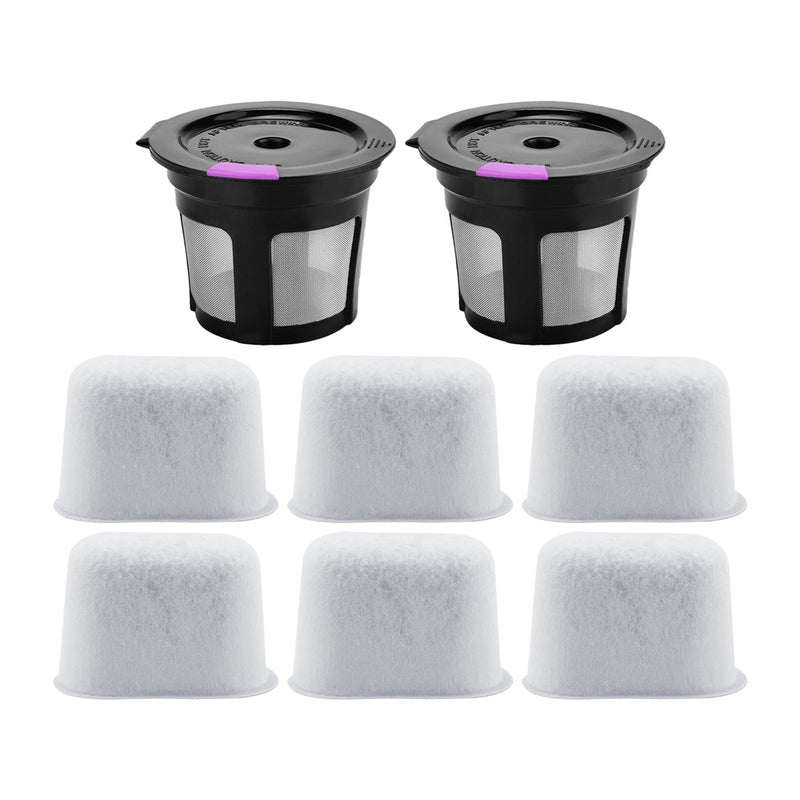 2 Pack Reusable K-Cup Coffee Filter and 6 Pack Charcoal Water Filter Replacement Part Compatible with Keurig 1.0 and 2.0 Series