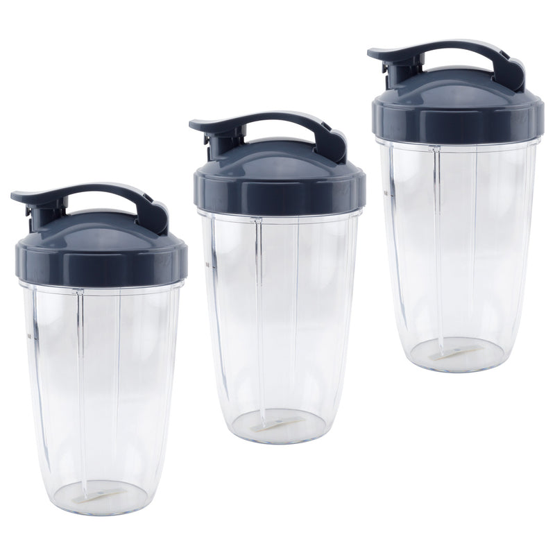 3 Pack 24 oz Tall Cup with Handled Lip Ring and Flip To-Go Lid Replacement Part Compatible with NutriBullet NB-101B NB-101S NB-201