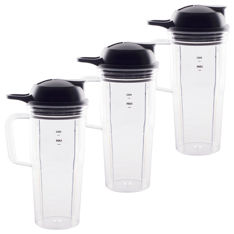 3 Pack 24 oz Handled Cup and To-Go Lid Replacement Parts Compatible with NutriBullet Pro 1000, Combo and Select Blenders