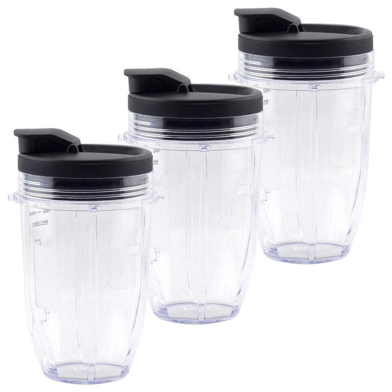 3 Pack 18 oz Cup with Spout Lid Replacement Parts 427KKU450 528KKUN100 Compatible with Nutri Ninja Auto-iQ BL480 BL640 CT680 Blenders