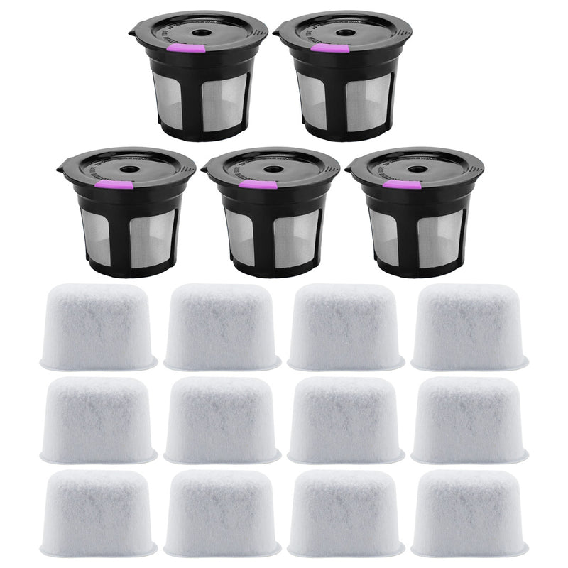 5 Pack Reusable K-Cup Coffee Filter and 12 Pack Charcoal Water Filter Replacement Part Compatible with Keurig 1.0 and 2.0 Series