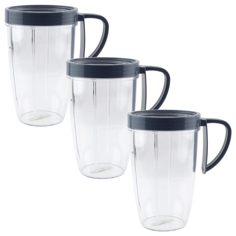 3 Pack 24 oz Tall Cups with Handled Lip Rings Replacement Parts Compatible with NutriBullet 600W 900W Blenders NB-101B NB-101S NB-201