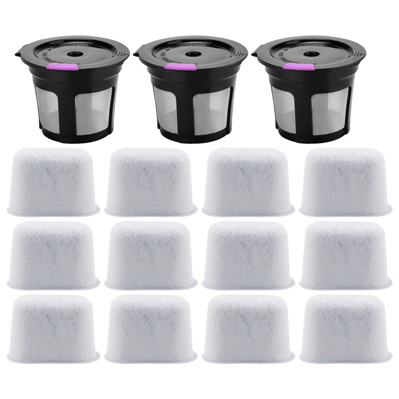 3 Pack Reusable K-Cup Coffee Filter and 12 Pack Charcoal Water Filter Replacement Part Compatible with Keurig 1.0 and 2.0 Series